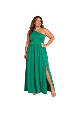 Adrianna Papell One Shoulder Chiffon Gown Emerald Green Formal Dress US 16 NWT